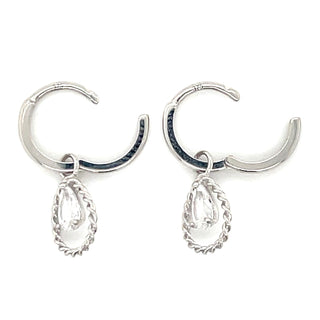 9ct White Gold Twisted & Cz Pear Drop Hoops