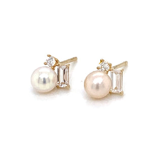 9ct Gold Freshwater Pearl & Cz Earrings