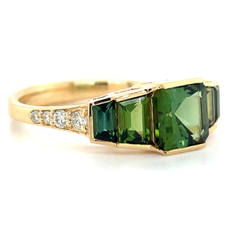 18ct Yellow Gold Earth Grown 1.65ct Green Tourmaline & Diamond Ring