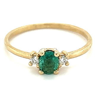 9ct Yellow Gold Oval Emerald & Diamond Ring