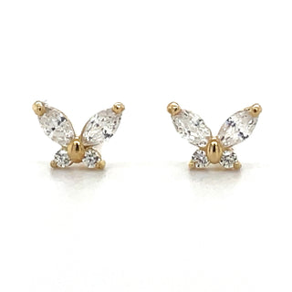 9ct Yellow Gold Butterly Cz Stud Earrings