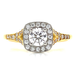 Loretta - 18ct Yellow Gold Round Cut Halo Earth Grown Diamond Engagement Ring