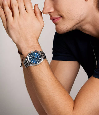 Fossil Everett Blue Dial Silver Colour Watch