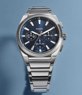 Fossil Everett Blue Dial Silver Colour Watch