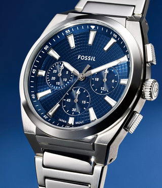 Fossil Everett Blue Dial Silver Colour Watch