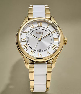Fossil Gilmore Three-Hand Date Gold-Tone and White Ceramic Watch
