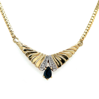 Vintage 9ct Yellow Gold Sapphire and  Earth Grown Diamond Monarch Necklace