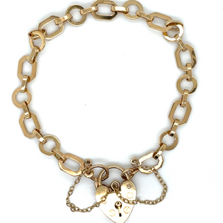 Vintage 9ct Yellow Gold Heart Bracelet With Octagonal and Circle link