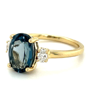 9ct Yellow Gold Earth Grown Oval London Blue Topaz and Diamond Ring