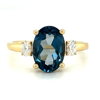 9ct Yellow Gold Earth Grown Oval London Blue Topaz and Diamond Ring