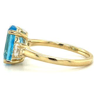 9ct Yellow Gold Earth Grown Swiss Blue Topaz & Diamond Ring