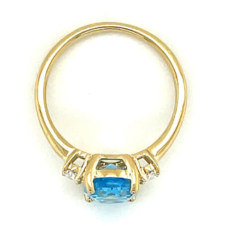 9ct Yellow Gold Earth Grown Swiss Blue Topaz & Diamond Ring