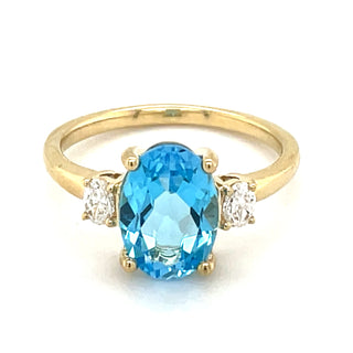 9ct Yellow Gold Swiss Blue Topaz & Diamond Ring
