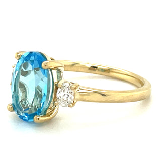 9ct Yellow Gold Swiss Blue Topaz & Diamond Ring