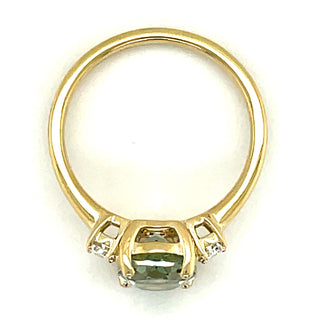 9ct Yellow Gold Oval Earth Grown Green Amethyst and Diamond Ring