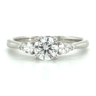 Brooke - 14ct White Gold .75ct Laboraoty Grown Round Centre and Side Pear Diamond Ring