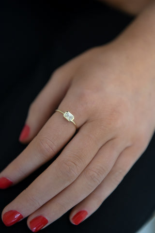 9ct Yellow Gold Emerald Cut Bezel Set Cz Ring