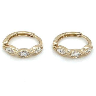 9ct Yellow Gold Hoop Earrings with Marquise Cz and Milgrain Detail