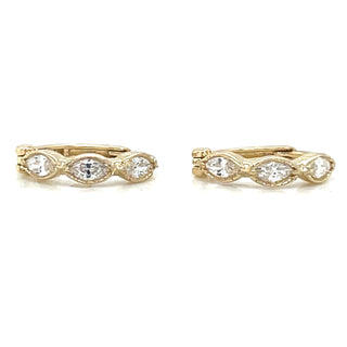 9ct Yellow Gold Hoop Earrings with Marquise Cz and Milgrain Detail