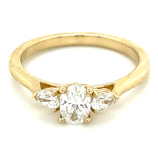 Lyla - 14ct Yellow Gold .63ct Laboratory Grown Oval Centre and Side Pear Diamond Ring