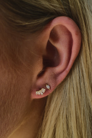 9ct Yellow Gold Tapered Baguette Cz Single Flatback Earring