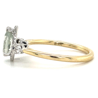 9ct Yellow Gold Pear Cut Green Amethyst and Diamond Ring