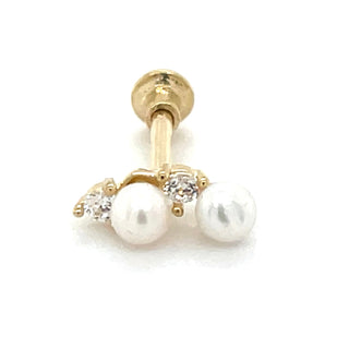 9ct Yellow Gold Pearl and Cz Single Flatback Earring