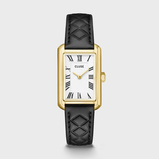 Cluse Belisenna Watch Leather, Black Quilted, Gold Colour