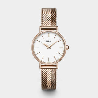 Cluse Boho Chic Petite Watch Mesh, White, Rose Gold Colour