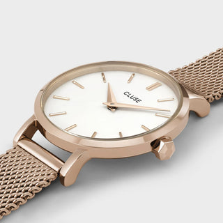 Cluse Boho Chic Petite Watch Mesh, White, Rose Gold Colour