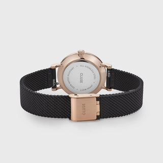 Cluse Boho Chic Petite Watch Mesh, Full Black, Rose Gold Colour