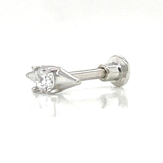 9ct White Gold Plain and Cz Single Flatback Earring