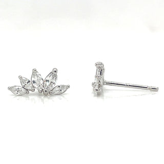 9ct White Gold Marquise Cut Cz Climber Stud Earrings