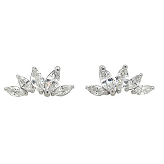 9ct White Gold Marquise Cut Cz Climber Stud Earrings