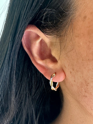 9ct Gold Two Tone Twisted Hoop Earrings