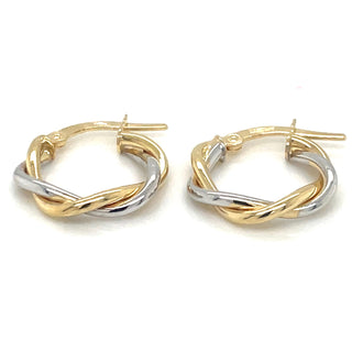 9ct Gold Two Tone Twisted Hoop Earrings