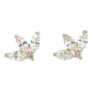 9ct Yellow Gold Lotus Cz Three Stone Stud Earrings