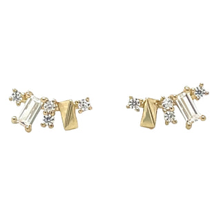 9ct Yellow Gold Multi Cut Cz Stud Earrings