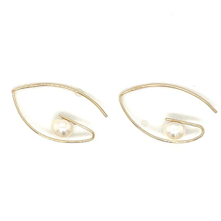 9ct Yellow Gold Curve Pearl Hoop Earrings