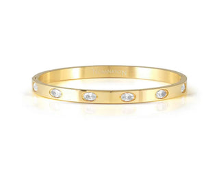 Pretty Bangles Gold Tone Cubic Zirconia Hinged Bangle