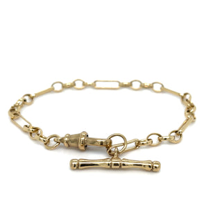 Vintage 9ct Yellow Gold T-Bar & Figaro Link Bracelet