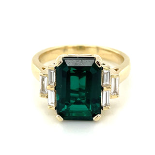 14ct Yellow Gold Laboratory Grown 4.46ct Emerald with Side Baguette Diamonds