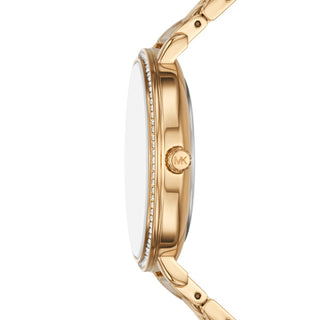 Michael Kors Golden Three Hand Watch with White Face and cz Detail