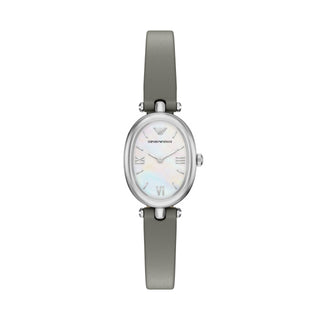 Emporio Armani Mother of Pearl Watch with Oval Dial and Grey Strap