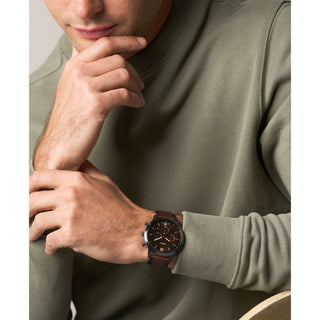 Fossil Neutra Black Dial Watch with Golden Digits and Brown Strap