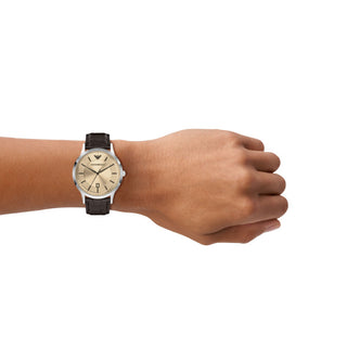 Emporio Armani Stainless Steel Archetipo Gents Watch with Brown Leather Strap