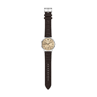 Emporio Armani Stainless Steel Archetipo Gents Watch with Brown Leather Strap
