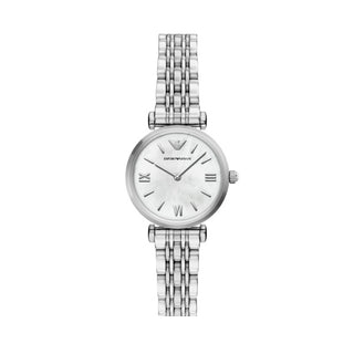 Emporio Armani Ladies Silver Gianni T-Bar Watch with White Dial