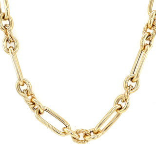 9ct Yellow Gold Plain & Twisted Link Necklace