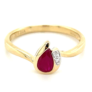 9ct Yellow Gold Pear Ruby & Diamond Ring